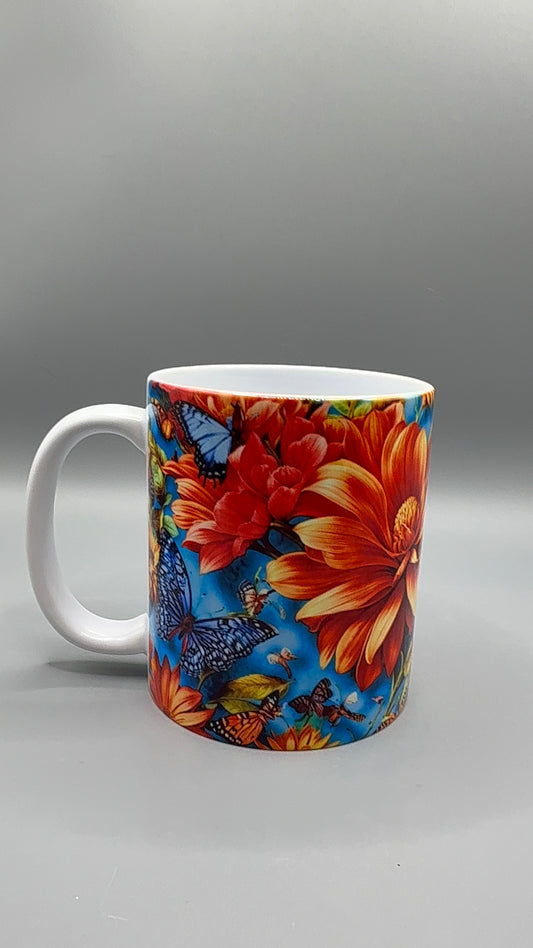 Ceramic Mug – Floral Garden with Butterflies Design