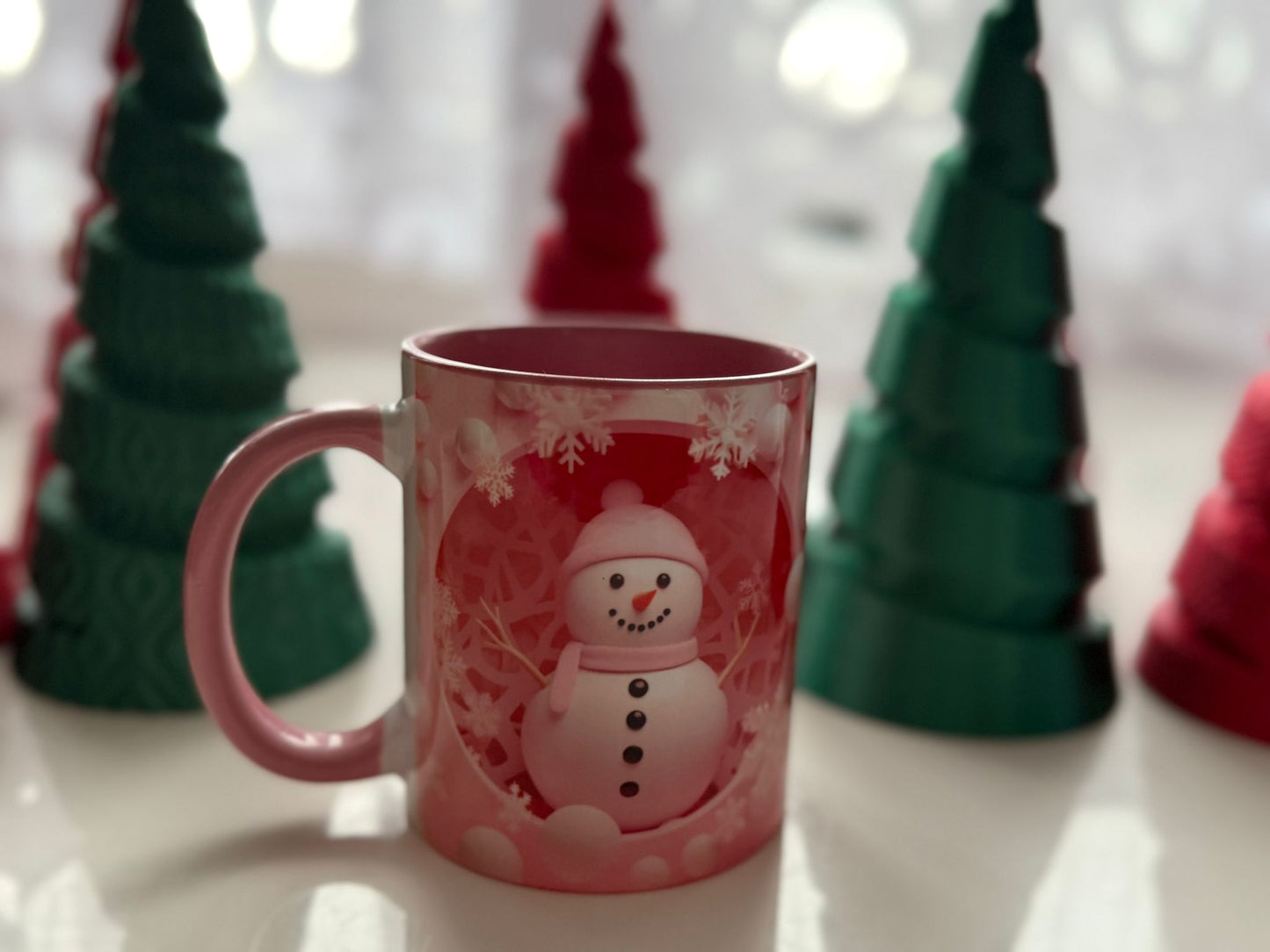 Pink Snowman Christmas Mug – Cute Winter Holiday Ceramic Cup (350ml)