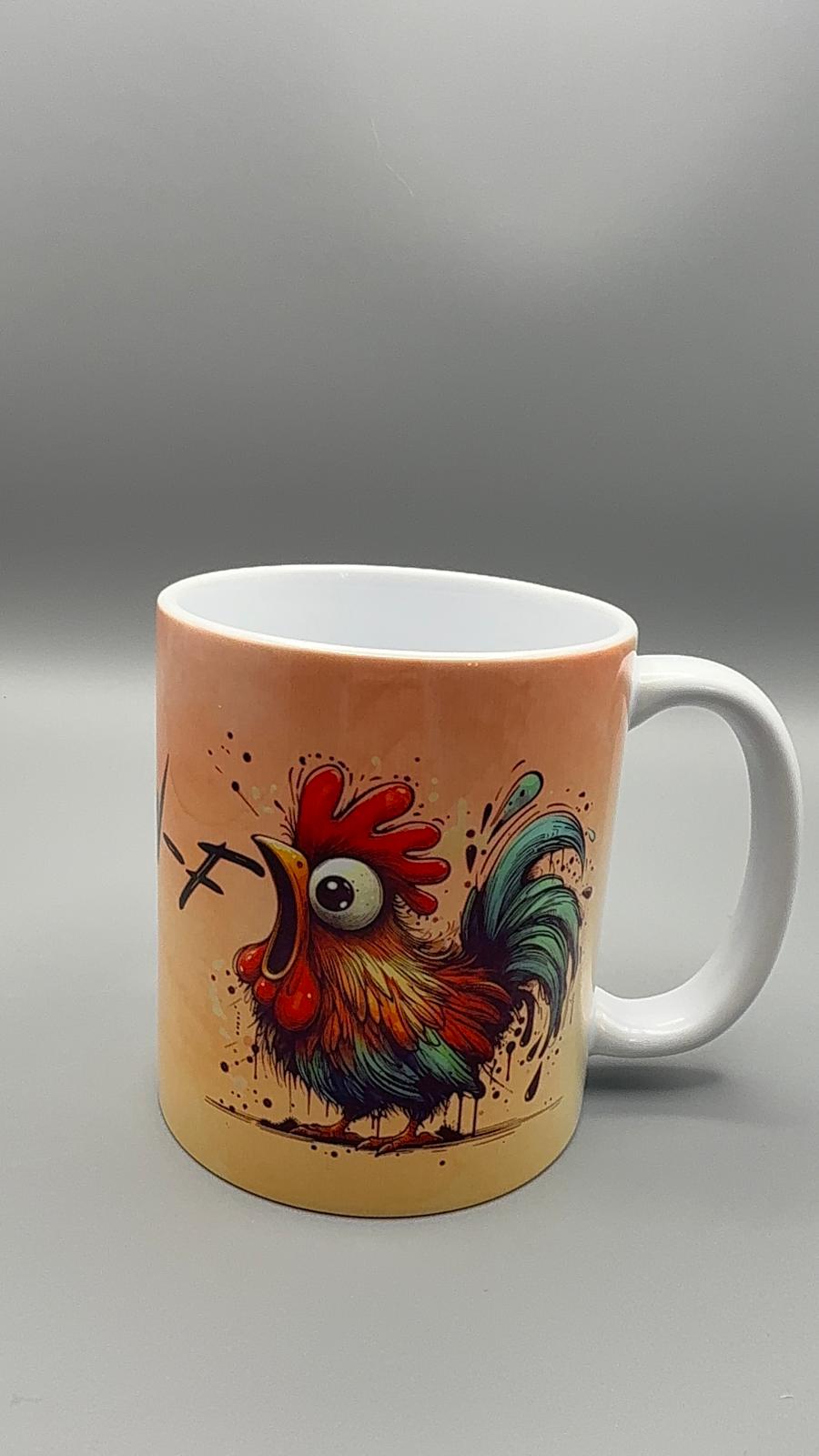 Ceramic Sublimation Mug – Funny Rooster Design 🐓 F - CAW - F